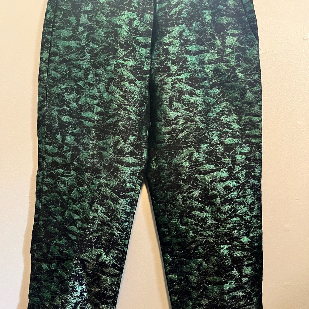 J. Crew Emerald and Black Textured Pants